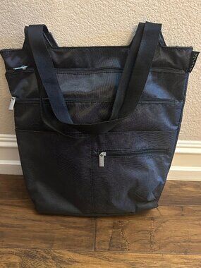 Milano Series Black Multi Pocket Travel Tote Bag Zip Top Organizer
